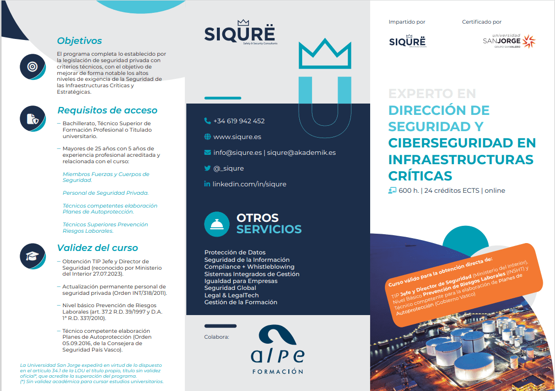 curso experto en dirección de seguridad y ciberseguridad en infraestructuras críticas